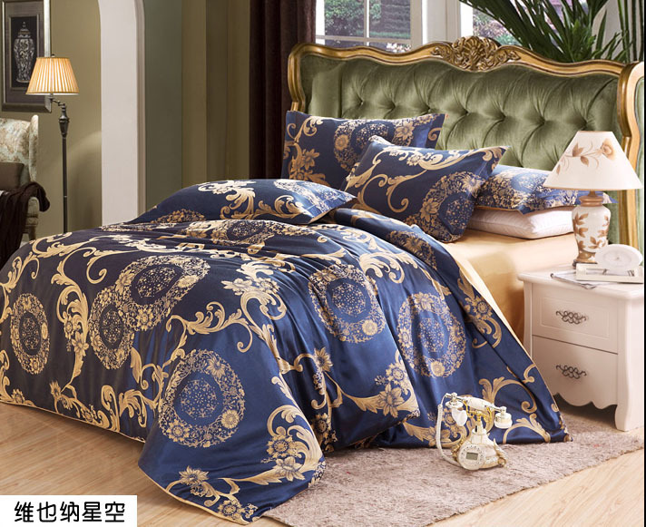 Ÿ ħ Ʈ 4pcs 100 % ư   ڼ ī  ŷ  ħ Ʈ   ̺ Ŀ Ʈ/Luxury Bedding Set 4pcs 100% Cotton Tribute Silk Embroidery Jacquard Queen King C